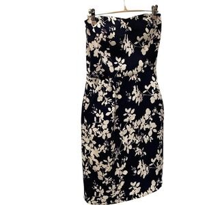 Mystic Black White Floral Strapless Sweetheart Neckline Knee Length Dress Size M